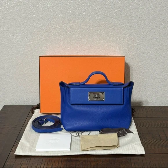 Hermes 24/24 Mini 21 Blue Royal Palladium Hardware U Stamp 2022 Retail $10,600 - Picture 3 of 17